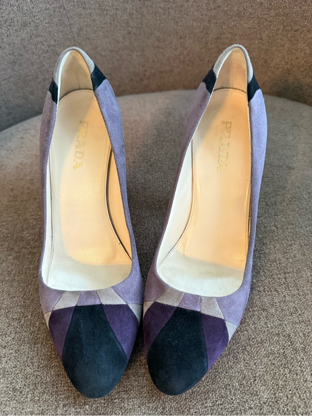 Prada Purple Suede Colorblock Pointed-Toe Pumps Sizes 38
